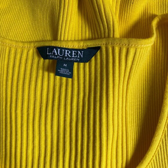 Lauren Ralph Lauren Womens Ribbed Yellow Henley Short Sleeve Top M - Picture 5 of 5